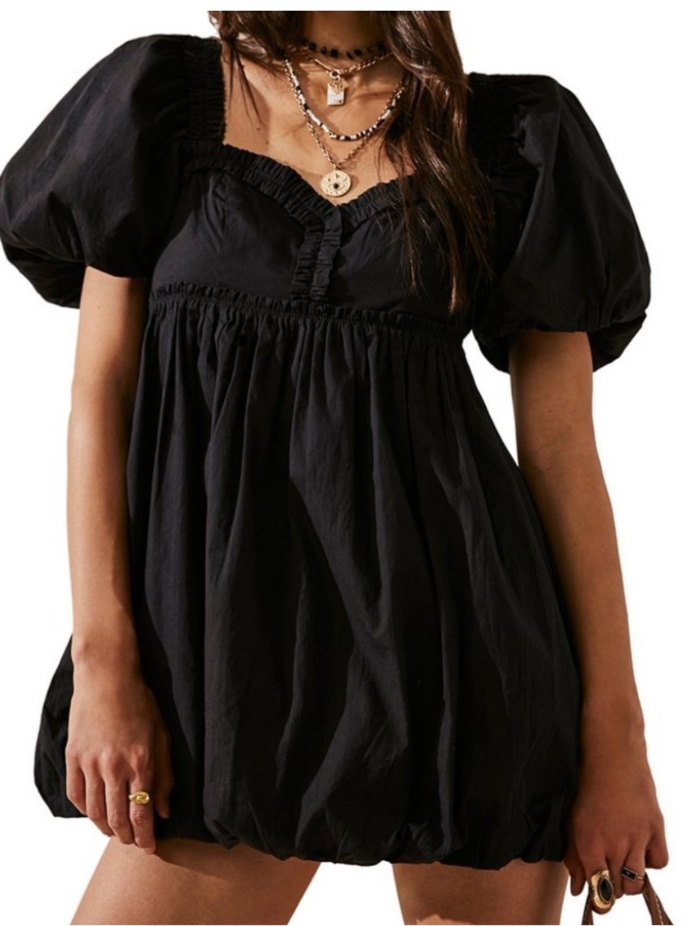 Free People Rendezvous Me Puff Sleeve Babydoll Bubble Mini Dress XS NWT